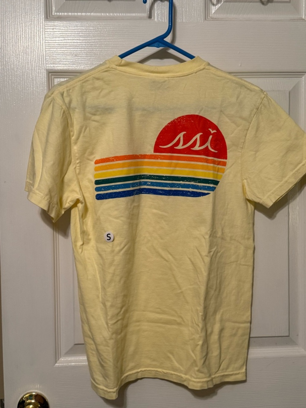 SSI Kids' Short Sleeve Tee in Pale Yellow with Retro Sunset Graphic